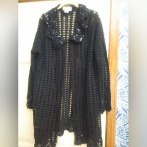 Sequin beaded crochet cardigan long duster sweater